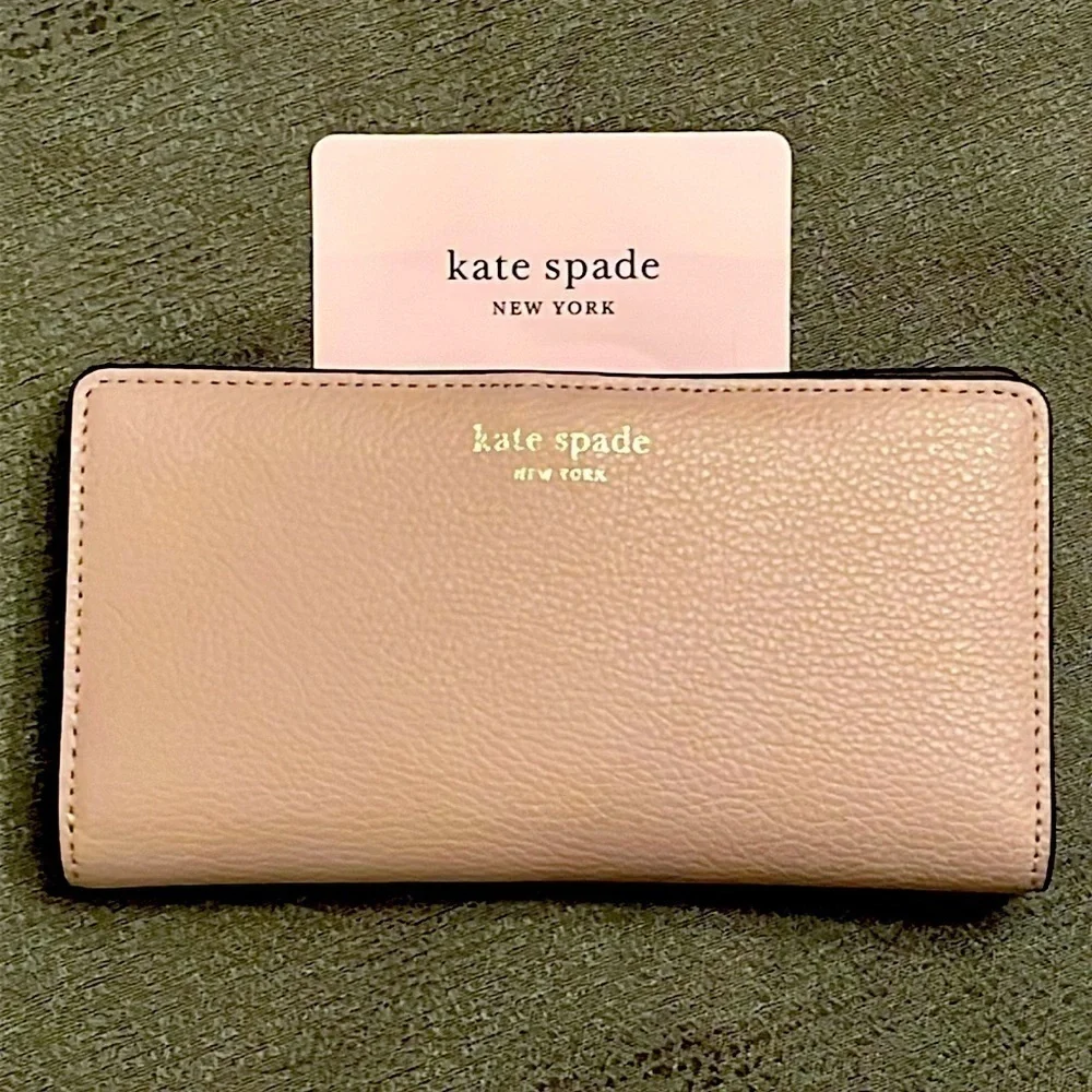 Brand New Kate Spade Genuine Leather Large Slim Bifold Wallet Warm Beige Neutral